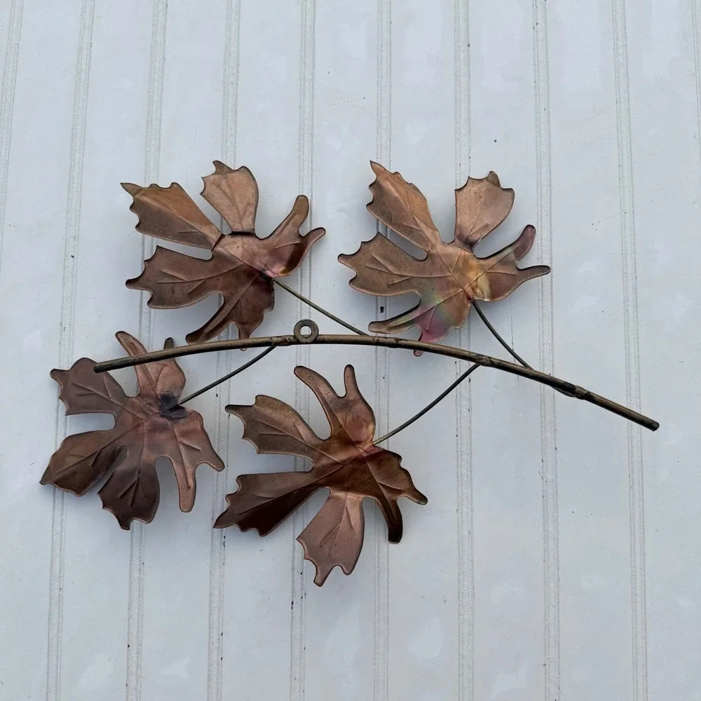 Vintage Copper Leaf Wall Art Metal Branch Sculpture Maple Leaves Home Decor